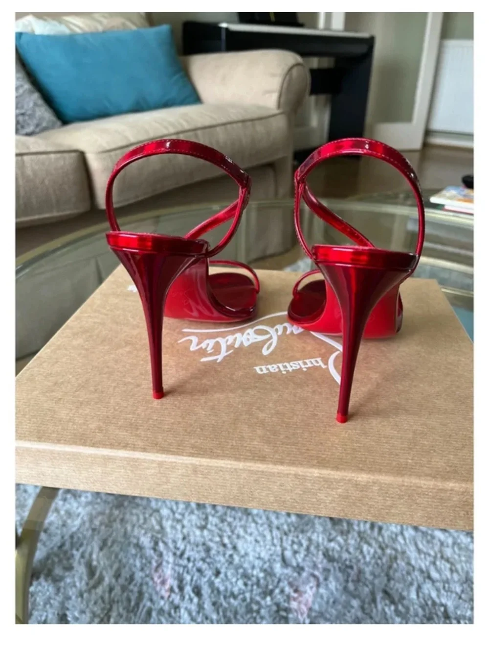 Christian Louboutin Metallic Red Patent Strappy Stiletto Sandals